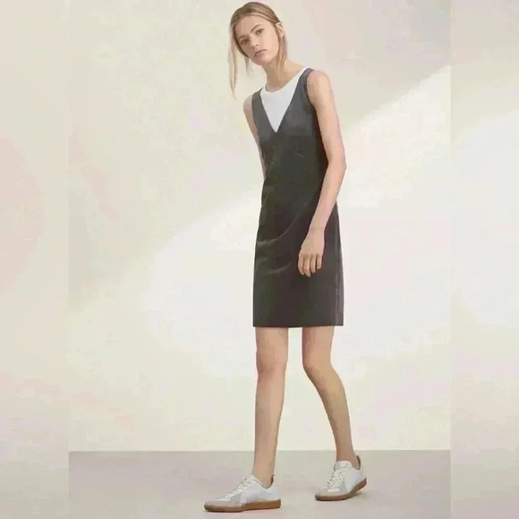 Aritzia Wilfred Free Jones Brown Faux Vegan Suede V-Neck Sleeveless Dress Size 8 - Picture 1 of 9